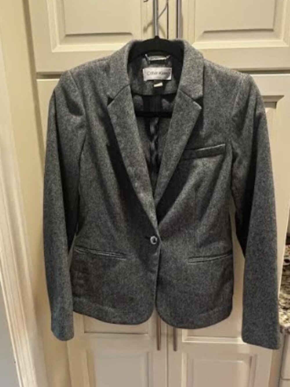 Calvin Klein Gray Wool Look One Button Blazer Jacket Size 6P Petite